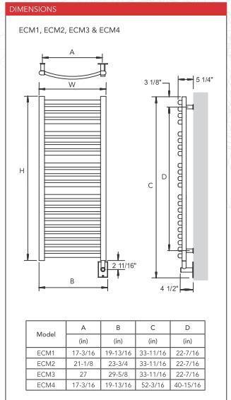 Myson ECM1 CONTEMPORARY DESIGNER Hardwired  Towel Warmer - 20"w x 34"h - towelwarmers
