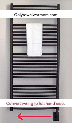 Tuzio Towel Warmer: Wiring Converted to the Left Hand Side - towelwarmers
