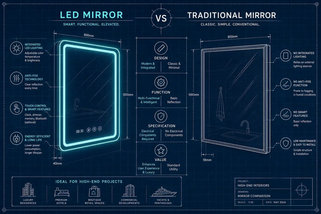 LED Mirror vs Traditional Mirror: Design, Function, and Specification Differences for High-End Projects