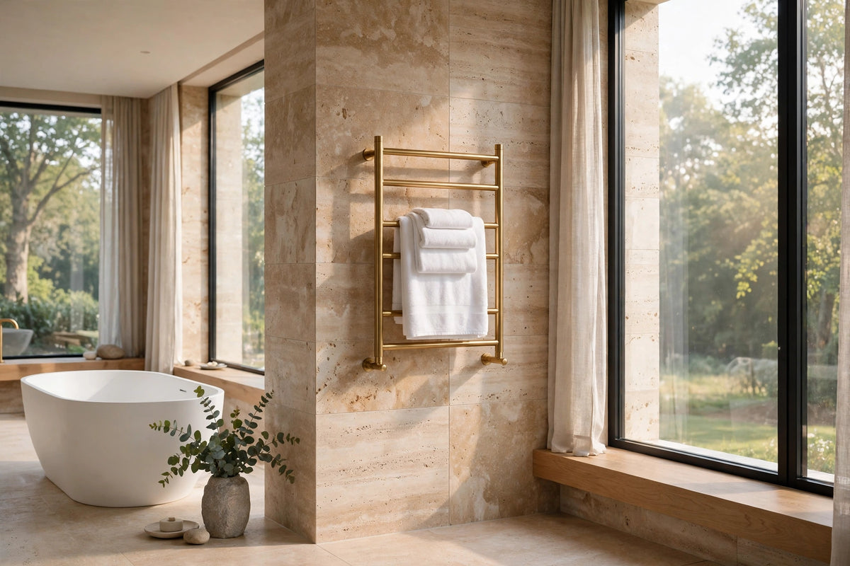 Towel warmer in a luxury bathroom