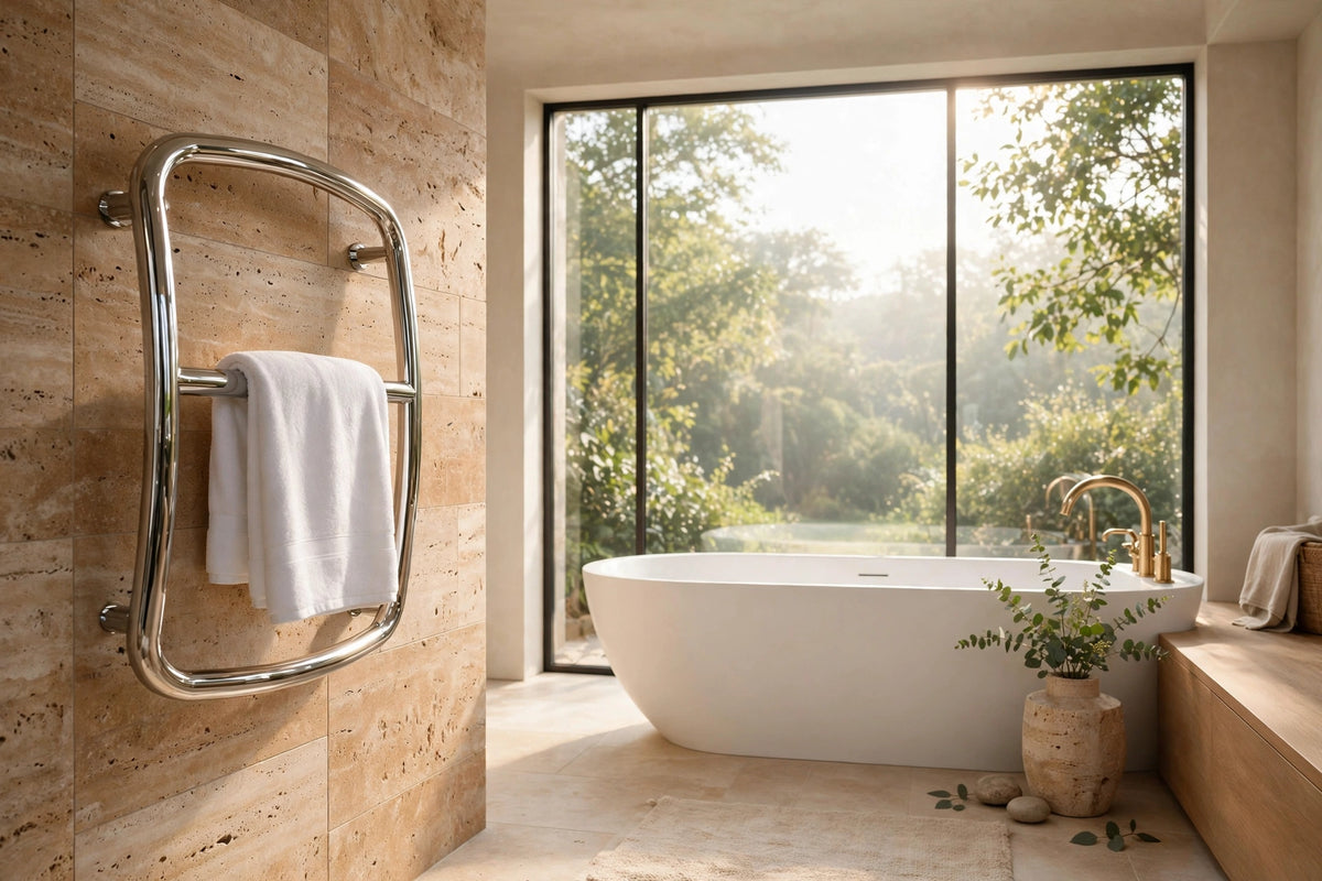 Amba Radiant towel warmer in a luxury bathroom