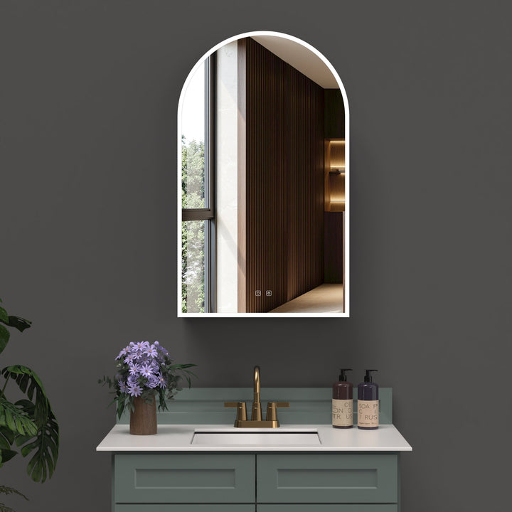 ICO Fern LED medicine cabinet IF2624, 24x40 arched LED mirror with defogger and dimmer, front view