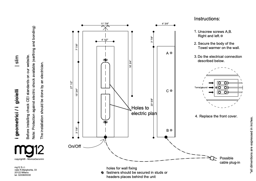 Mg12 Slim Towel WArmer Tech Drawing 