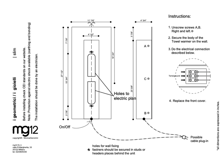 Mg12 Slim Towel WArmer Tech Drawing 