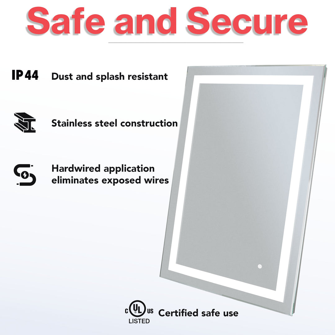 WarmlyYours Audrey Wall-mounted LED Backlit Mirror - Rectangle 36″ x 24″ only towel warmers