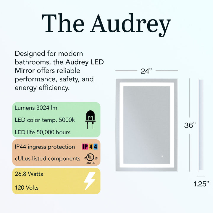 WarmlyYours Audrey Wall-mounted LED Backlit Mirror - Rectangle 36″ x 24″ only towel warmers