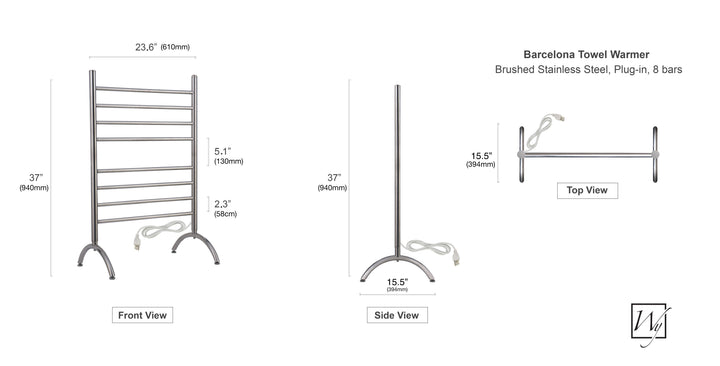 WarmlyYours Barcelona TW-BC-08BS-FS2 Freestanding plug in towel warmer- 24"w x 37"h - only towel warmers