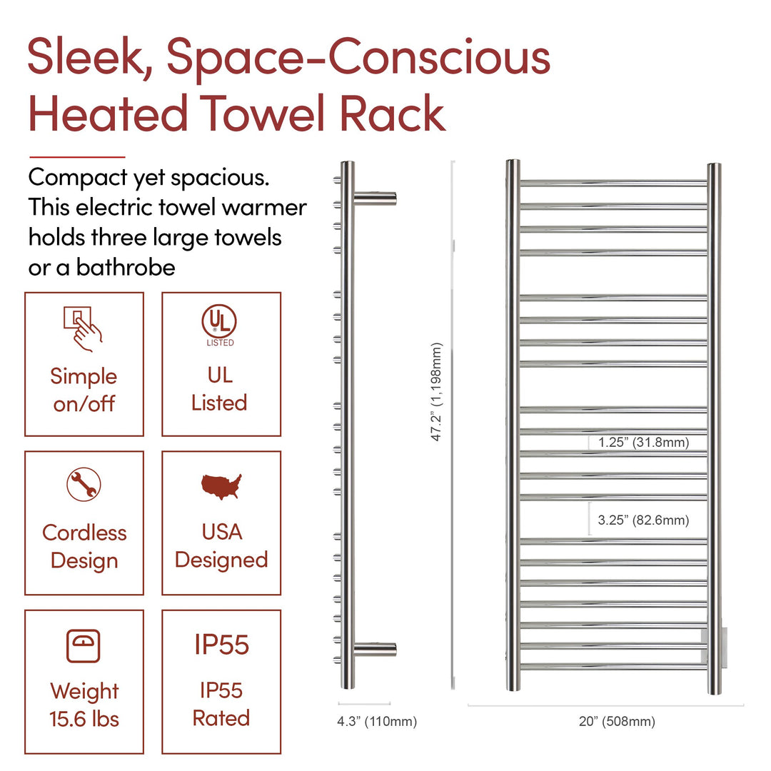 WarmlyYours Bellagio TWS3-BLG20PH Wall Mounted Hardwired Towel Warmer- 20"w x 47.2"h