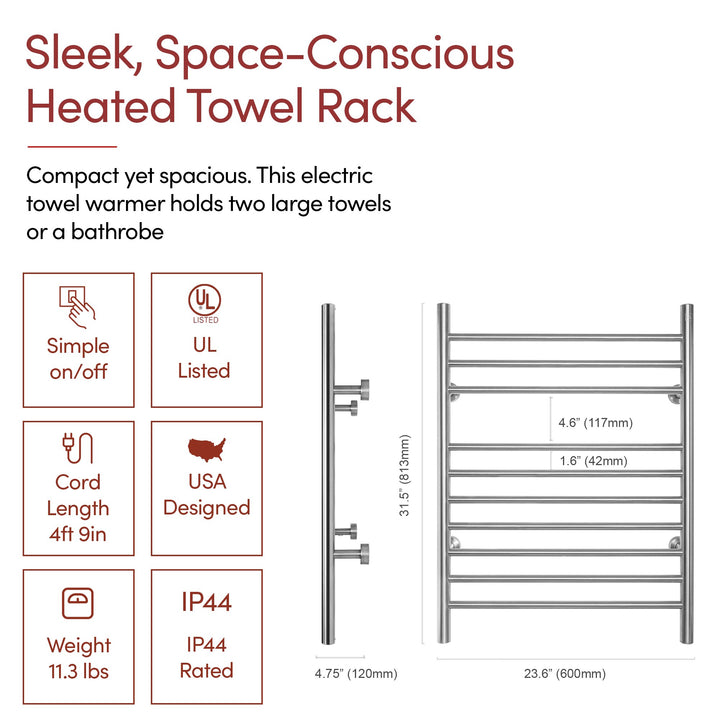 WarmlyYours Infinity Straight Dual Connect (Hardwired and Plug in) Towel Warmer  - 23.6"w x 32"h