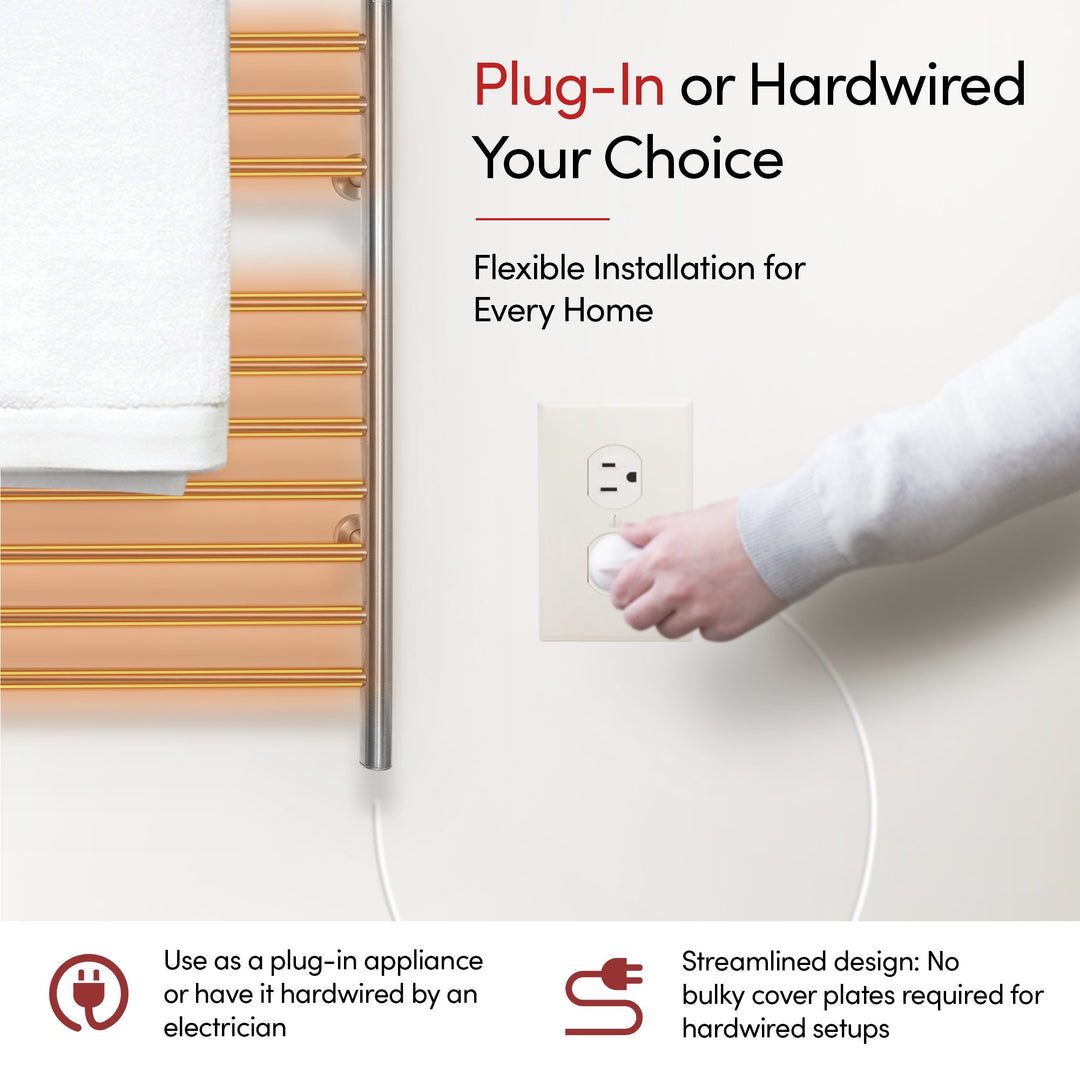 WarmlyYours Infinity Straight Dual Connect (Hardwired and Plug in) Towel Warmer  - 23.6"w x 32"h