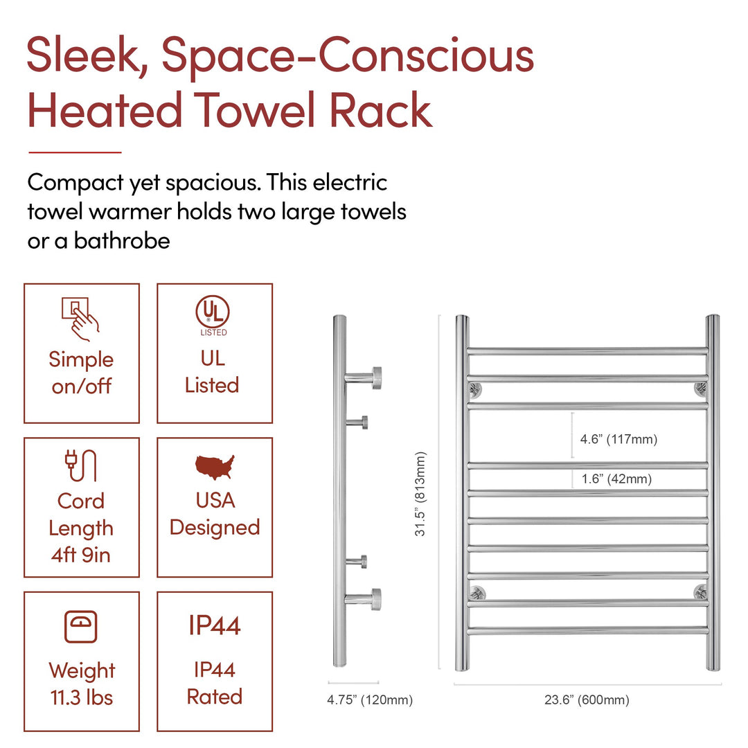 WarmlyYours Infinity Straight Dual Connect (Hardwired and Plug in) Towel Warmer  - 23.6"w x 32"h