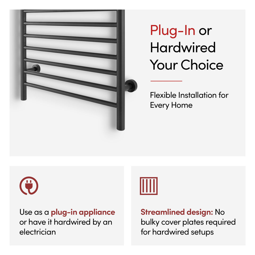 WarmlyYours Infinity Straight Dual Connect (Hardwired and Plug in) Towel Warmer  - 23.6"w x 32"h