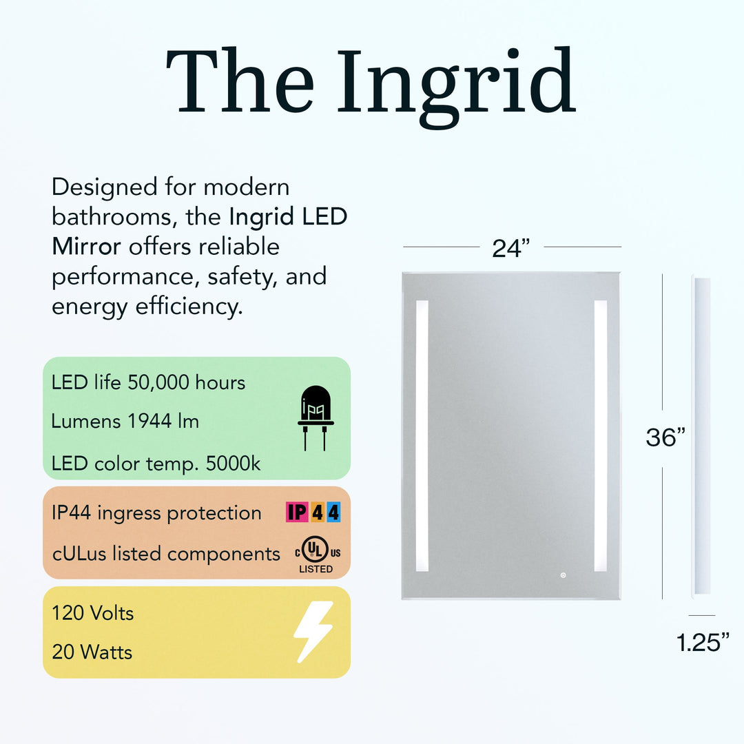 WarmlyYours Ingrid Wall-mounted LED Backlit Mirror - Rectangle 36″ x 24″ only towel warmers