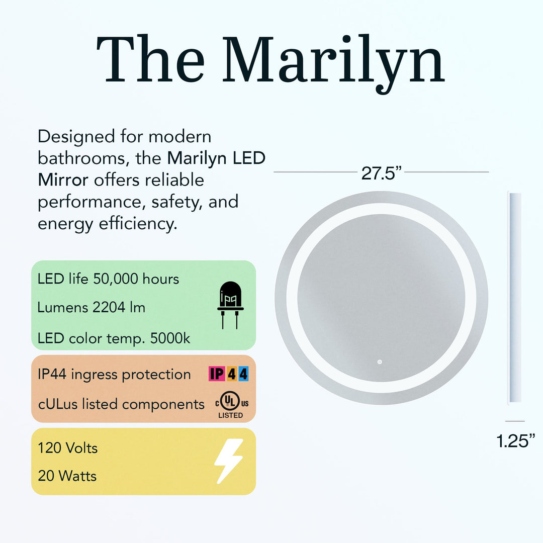 WarmlyYours Marilyn Wall-mounted LED Backlit Mirror - Round 27.5″ only towel warmers
