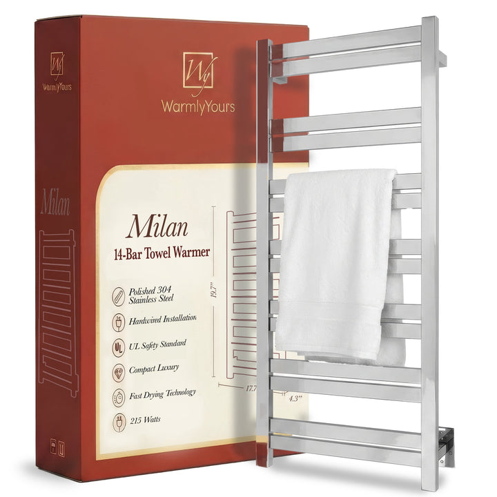 WarmlyYours Milan 14 TWS6-MLN14PH Wall Mounted Hardwired Towel Warmer- 20.4"w x 47.6"h