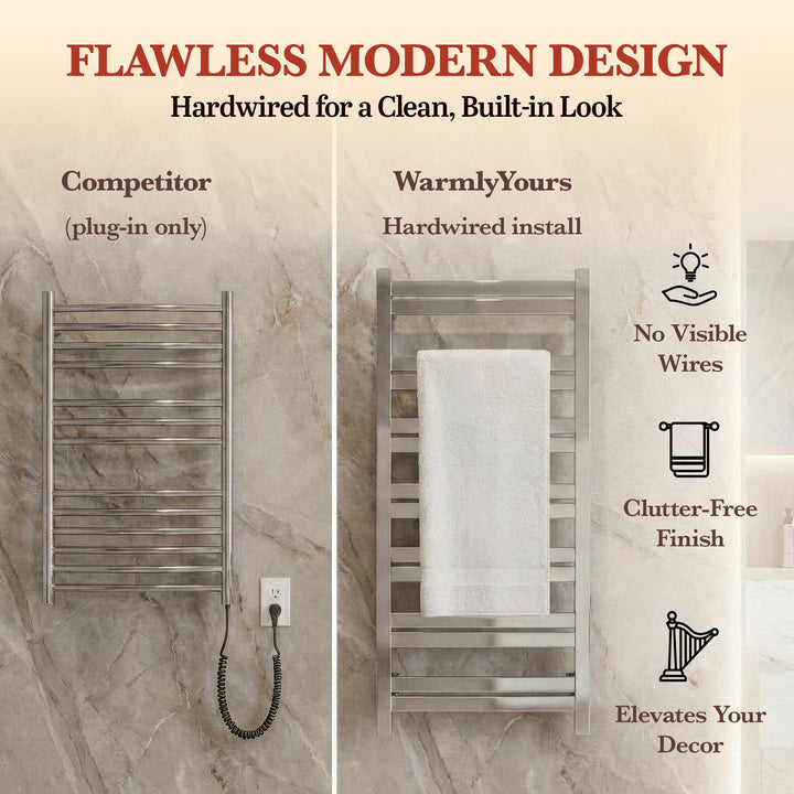 WarmlyYours Milan 14 TWS6-MLN14PH Wall Mounted Hardwired Towel Warmer- 20.4"w x 47.6"h