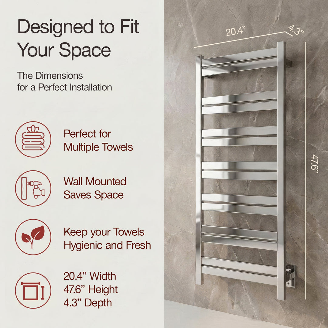 WarmlyYours Milan 14 TWS6-MLN14PH Wall Mounted Hardwired Towel Warmer- 20.4"w x 47.6"h