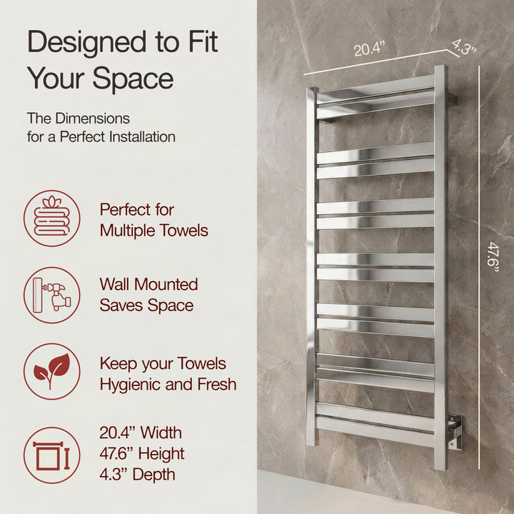 WarmlyYours Milan 14 TWS6-MLN14PH Wall Mounted Hardwired Towel Warmer- 20.4"w x 47.6"h
