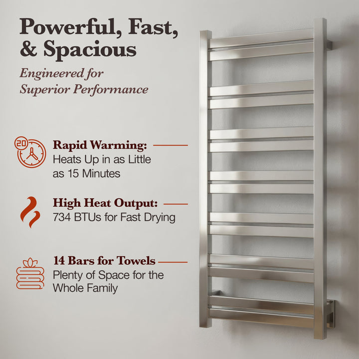 WarmlyYours Milan 14 TWS6-MLN14PH Wall Mounted Hardwired Towel Warmer- 20.4"w x 47.6"h
