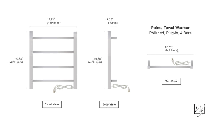 WarmlyYours Palma TWS2-PLM04PP Wall Mounted Plug-in Towel Warmer- 17.71"w x 19.68"h