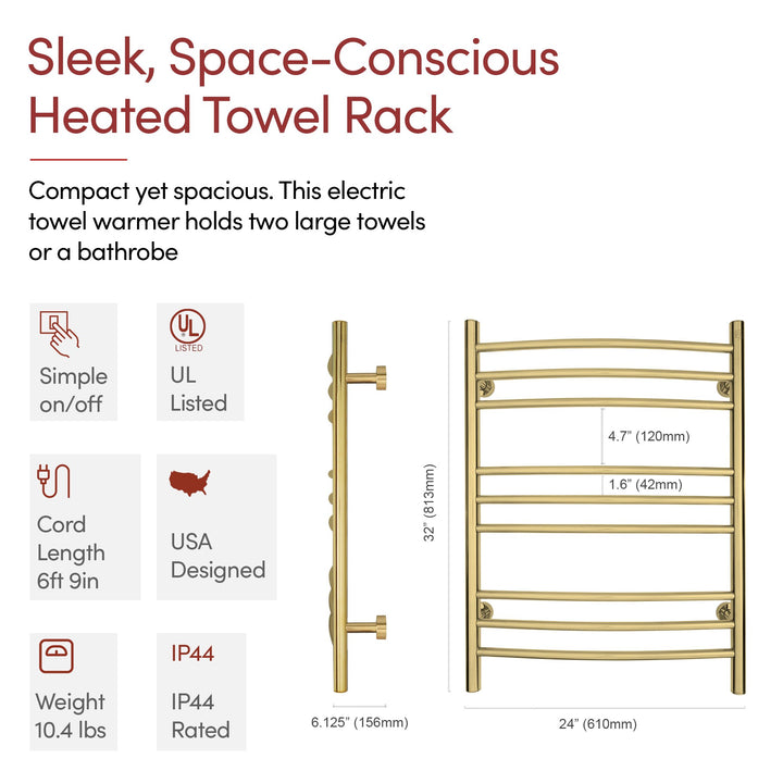 WarmlyYours Riviera TW-R09GS-HP Wall Mounted Plug-in or Hardwired Towel Warmer- 24"w x 32"h