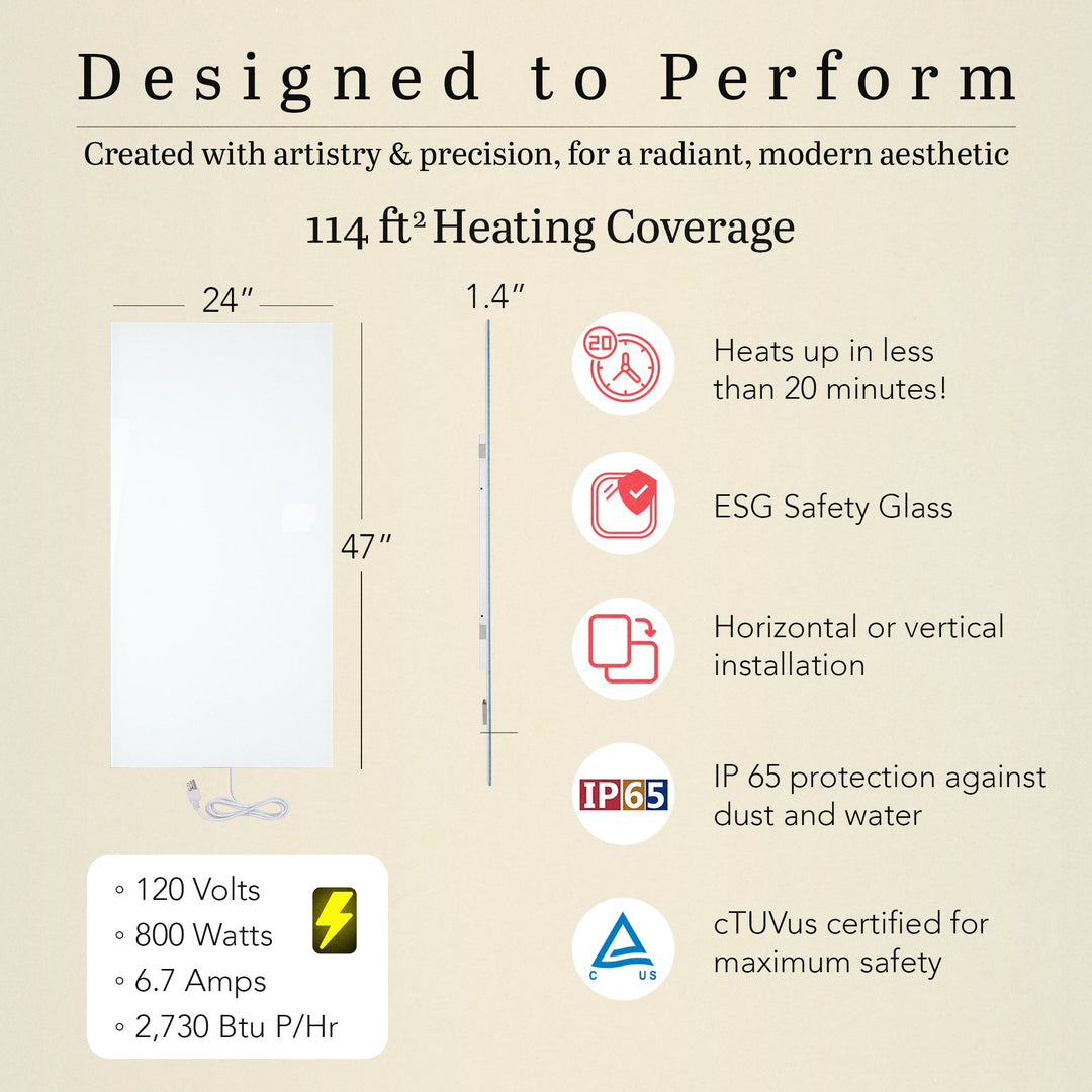 Warmlyyours IP-EM-GLS-BLK-0800 Ember Heating Panel 47" x 24" - only towel warmers