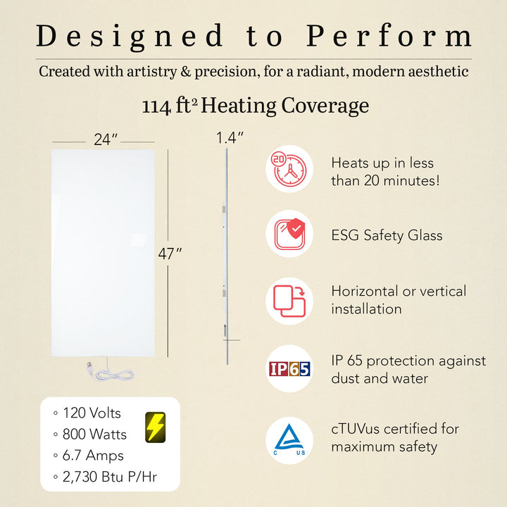 Warmlyyours IP-EM-GLS-BLK-0800 Ember Heating Panel 47" x 24" - only towel warmers