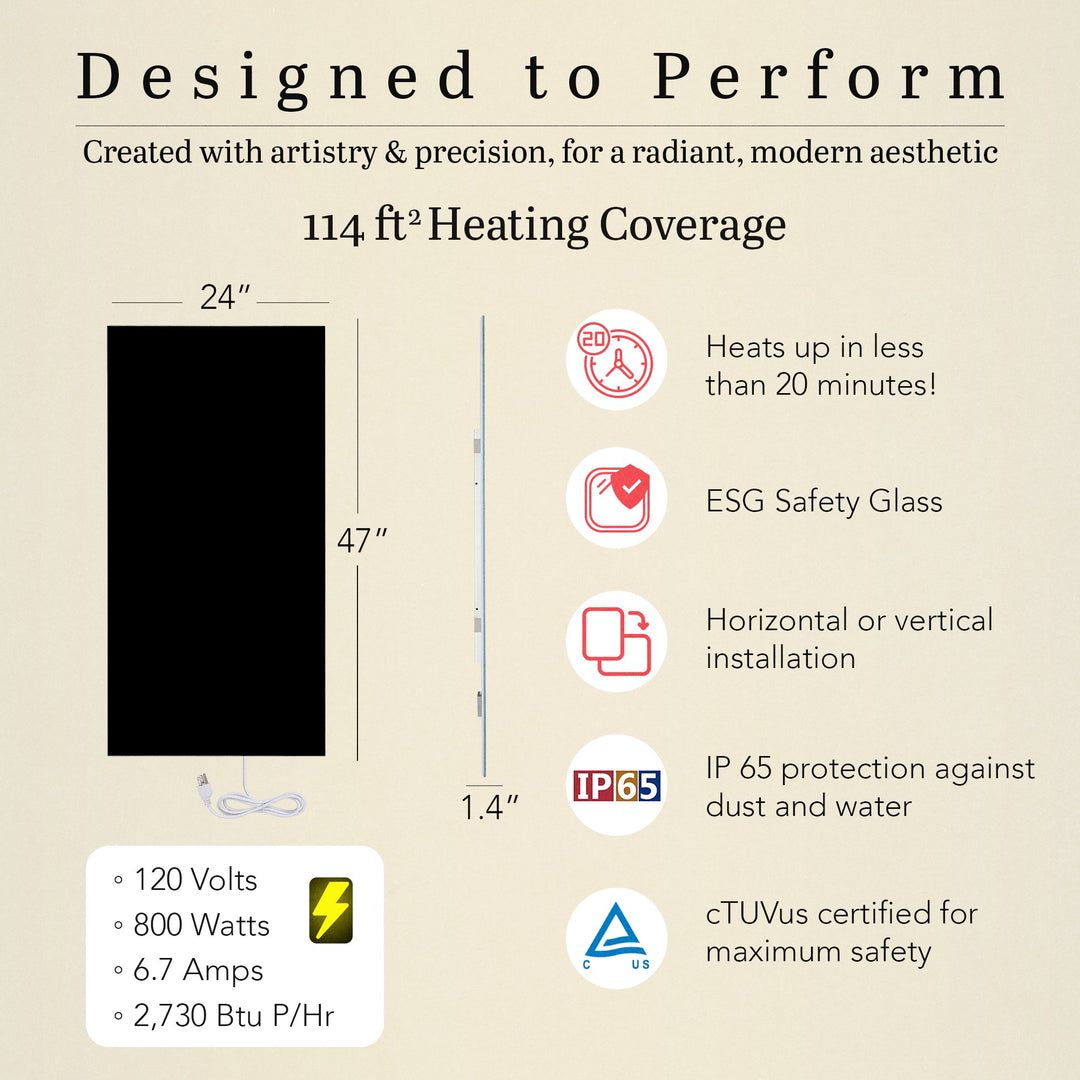 Warmlyyours IP-EM-GLS-BLK-0800 Ember Heating Panel 47" x 24" - only towel warmers
