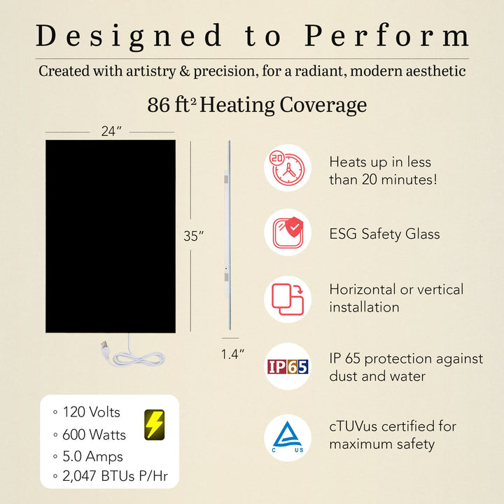 Warmlyyours IP-EM-GLS-MIR-0600 Ember Mirror Radiant Panel 35" x 24" - only towel warmers