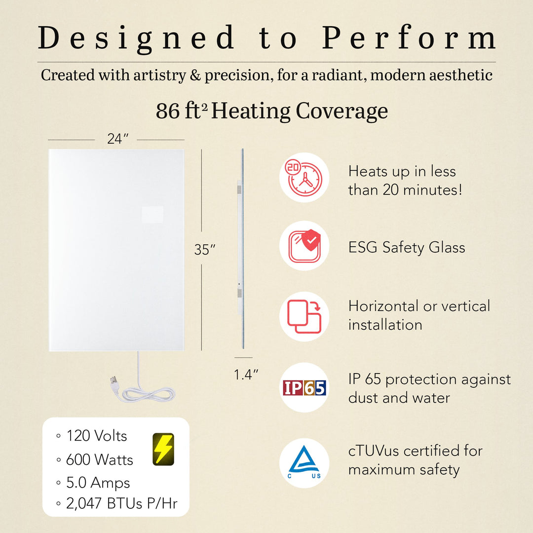 Warmlyyours IP-EM-GLS-WHT-0600 Ember Heating Panel 35" x 24" - only towel warmers