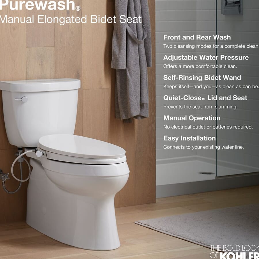 Kohler® PureWash® Elongated manual bidet toilet seat