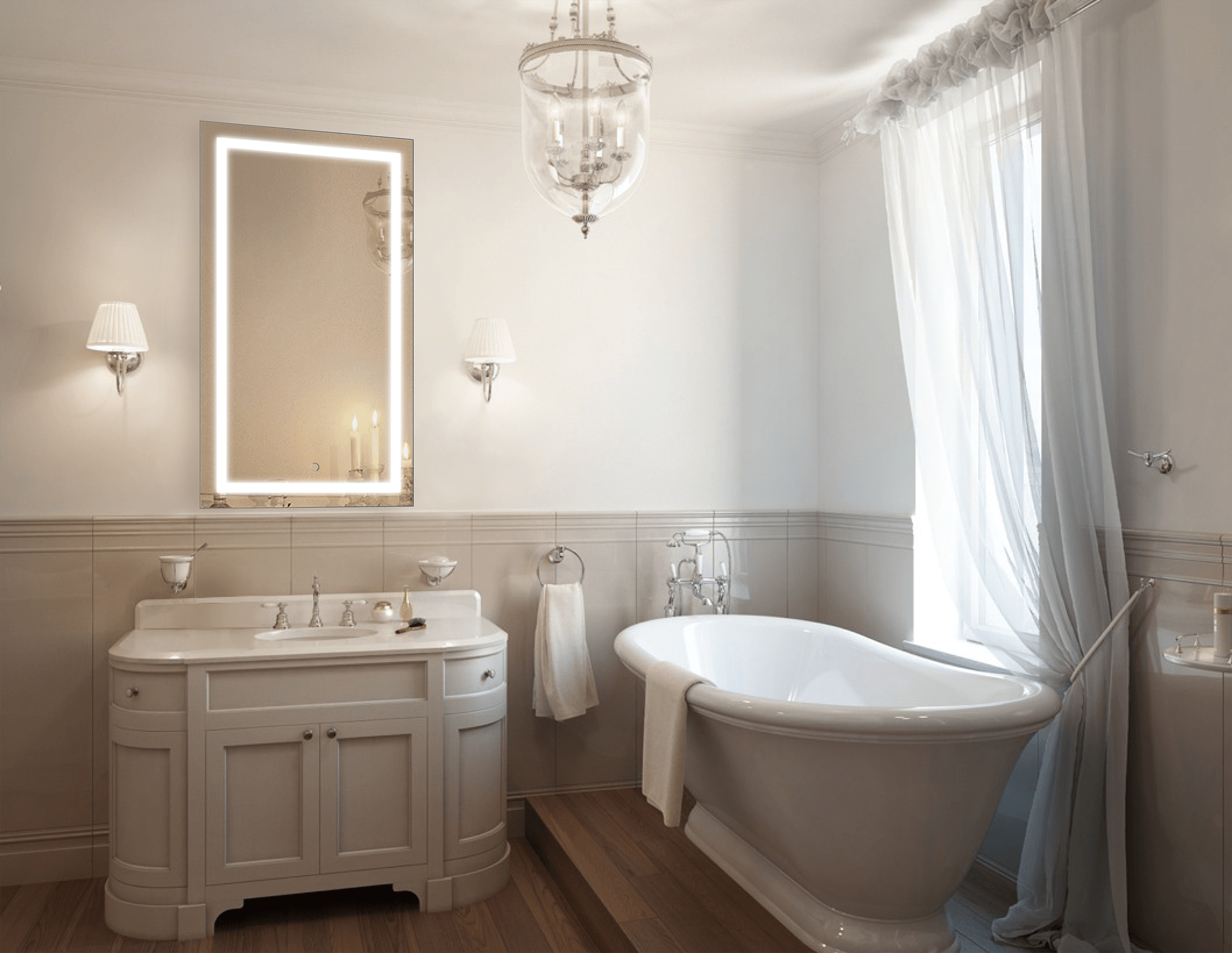 Krugg Icon 42″ x 24″ LED Bathroom Mirror With Dimmer & Defogger