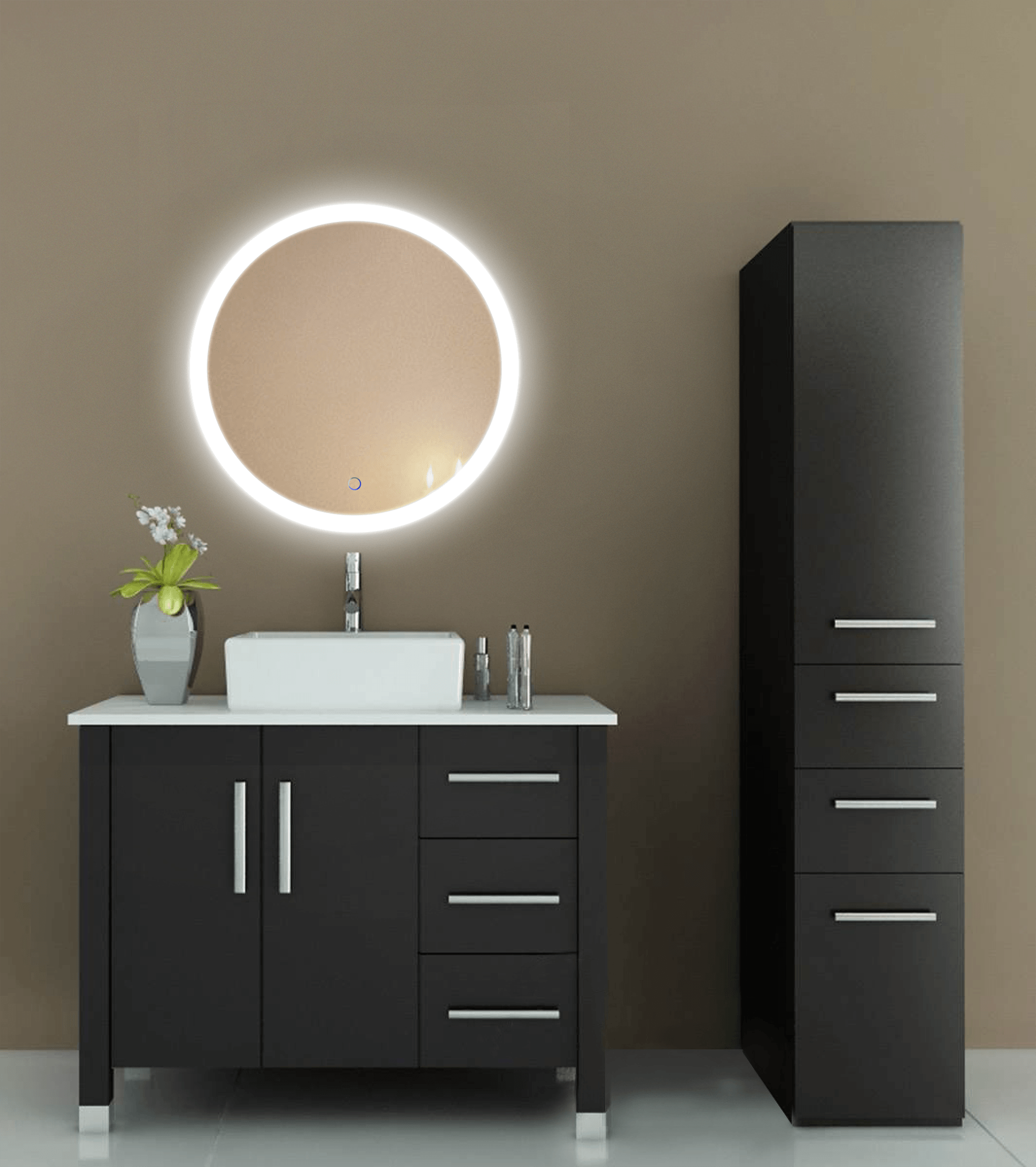 Krugg Icon Round 24″ x 24″ LED Bathroom Mirror w/ Dimmer & Defogger