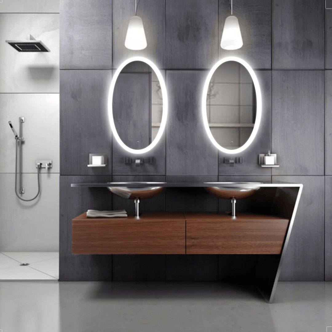 Krugg Sol Oval 22″ x 40″ LED Bathroom Mirror w/ Dimmer & Defogger