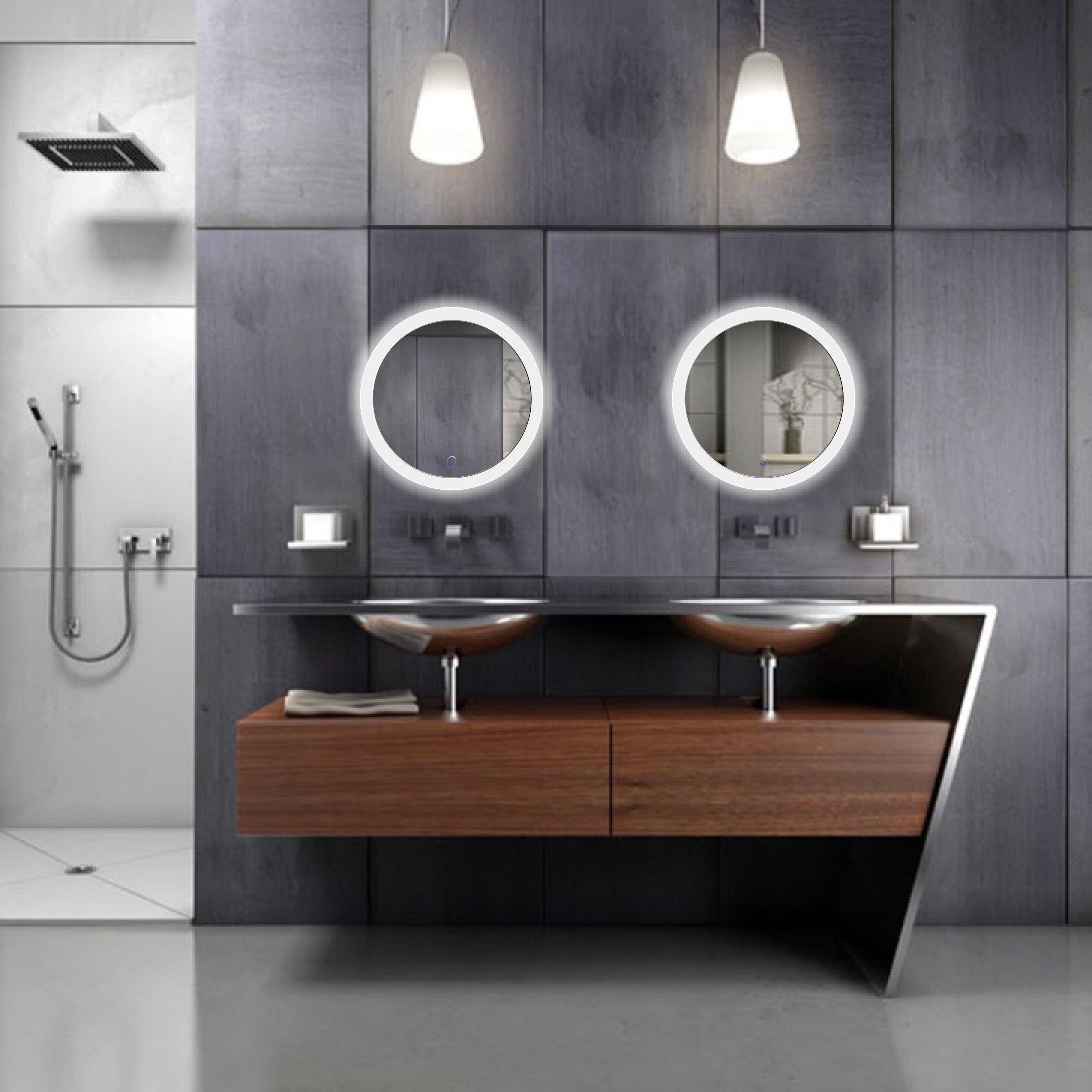 Krugg Sol Round 22″ LED Bathroom Mirror w/ Dimmer & Defogger