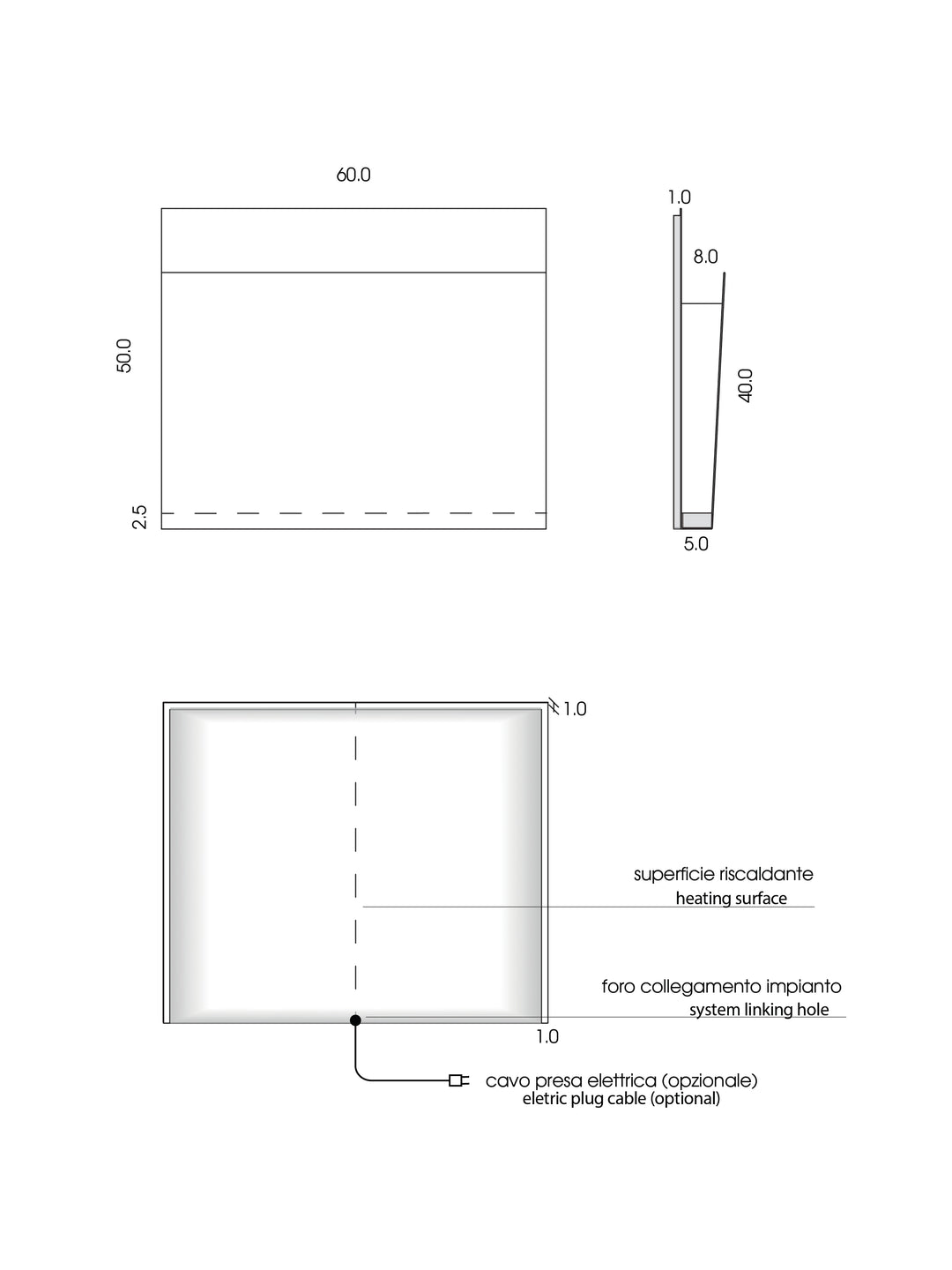 MG12 Geometrici Magazine towel warmer technical drawing with dimensions