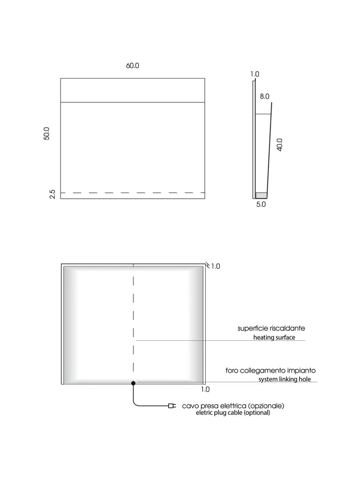 MG12 Geometrici Magazine towel warmer technical drawing with dimensions