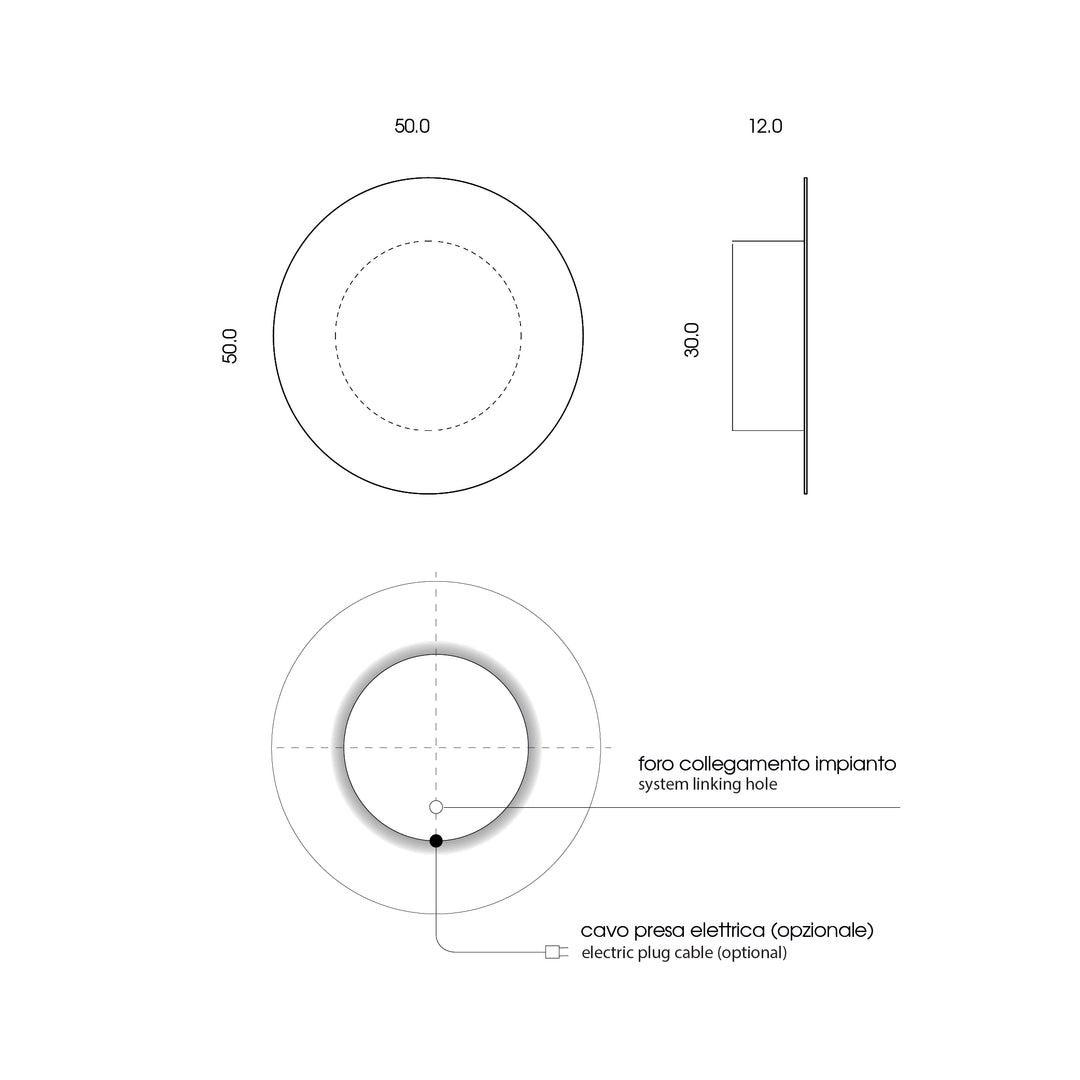 MG12 Geometrici Round towel warmer technical drawing with dimensions - 50 cm diameter