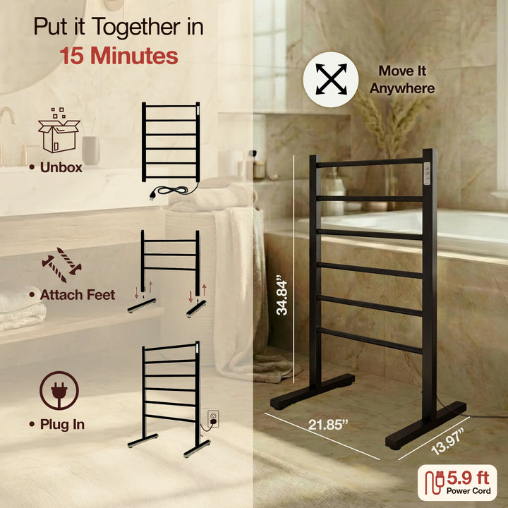 WarmlyYours Ibiza TWS5-IBZ06PP Freestanding Plug-in Towel Warmer- 21.85"w x 34.84"h