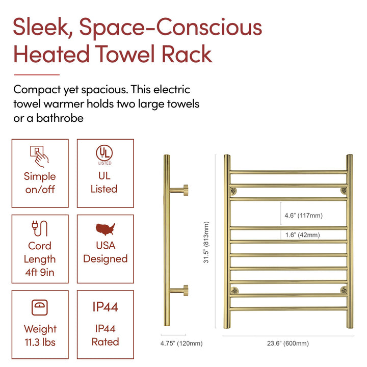 WarmlyYours Infinity Straight Dual Connect (Hardwired and Plug in) Towel Warmer  - 23.6"w x 32"h