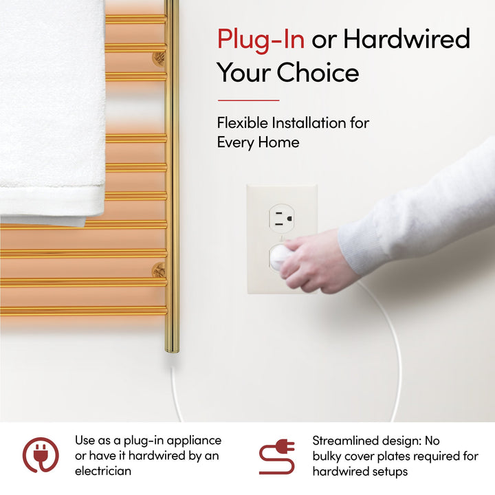 WarmlyYours Infinity Straight Dual Connect (Hardwired and Plug in) Towel Warmer  - 23.6"w x 32"h