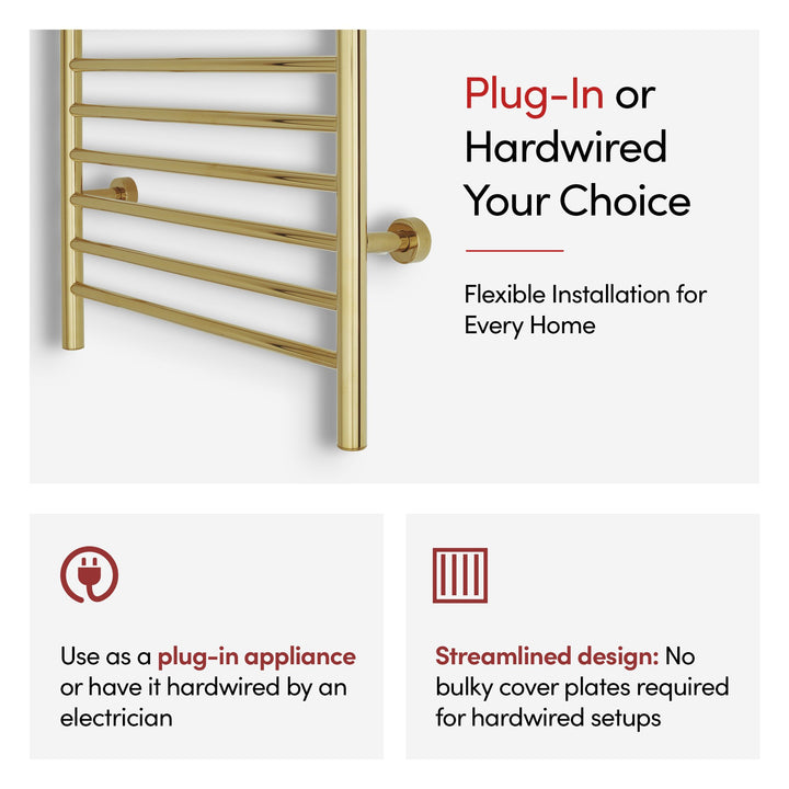 WarmlyYours Infinity Straight Dual Connect (Hardwired and Plug in) Towel Warmer  - 23.6"w x 32"h