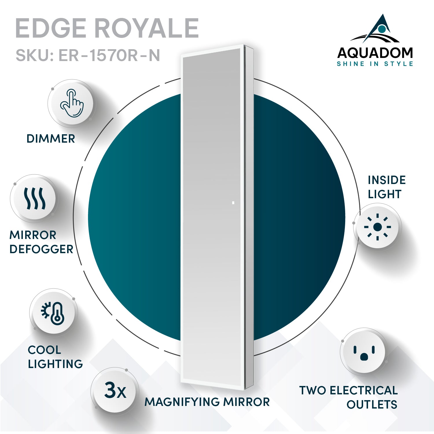 Aquadom Edge Royale 15x70 Right Hinge LED Lighted Medicine Cabinet