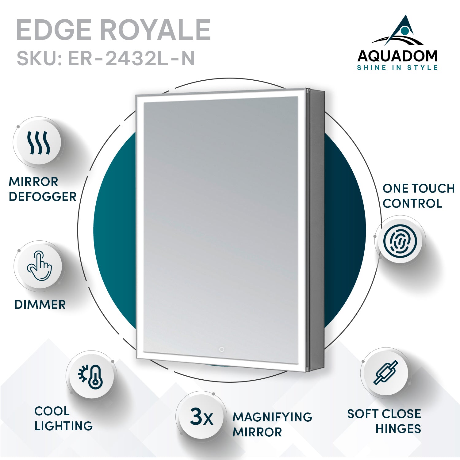 Aquadom Edge Royale 24x32 Left Hinge LED Lighted Medicine Cabinet