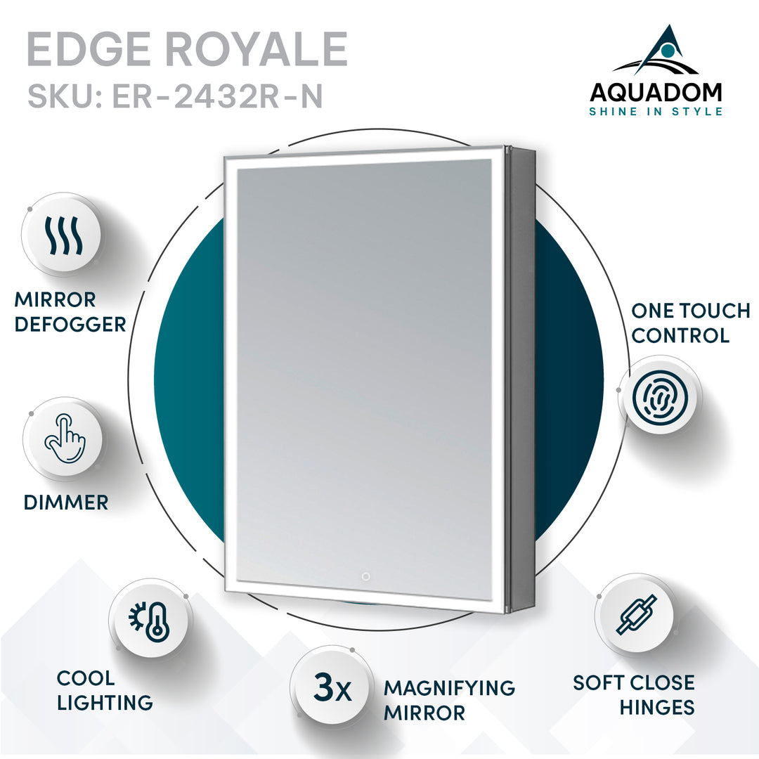 Aquadom Edge Royale 24x32 Right or Left Hinge LED Lighted Medicine Cabinet