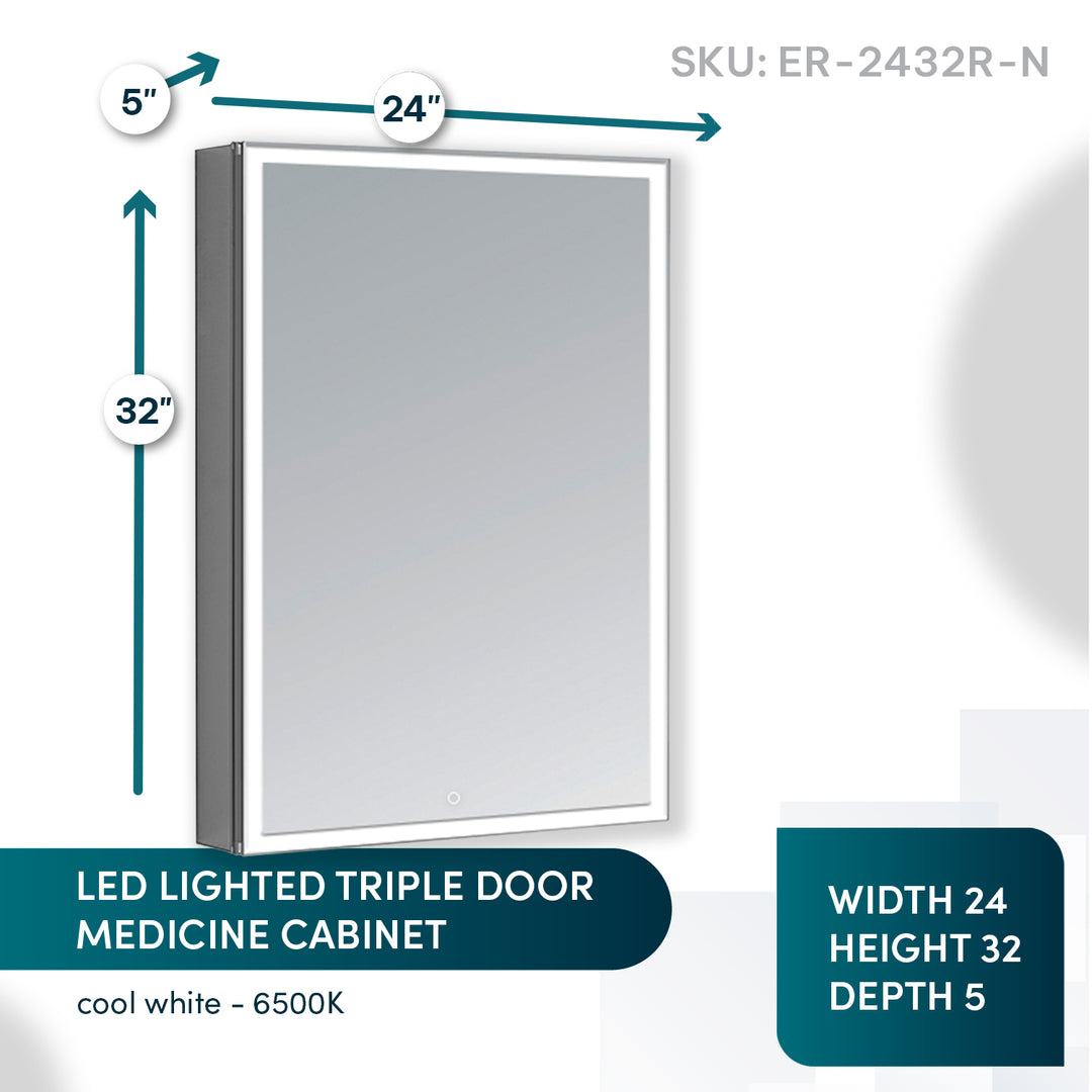 Aquadom Edge Royale 24x32 Right or Left Hinge LED Lighted Medicine Cabinet