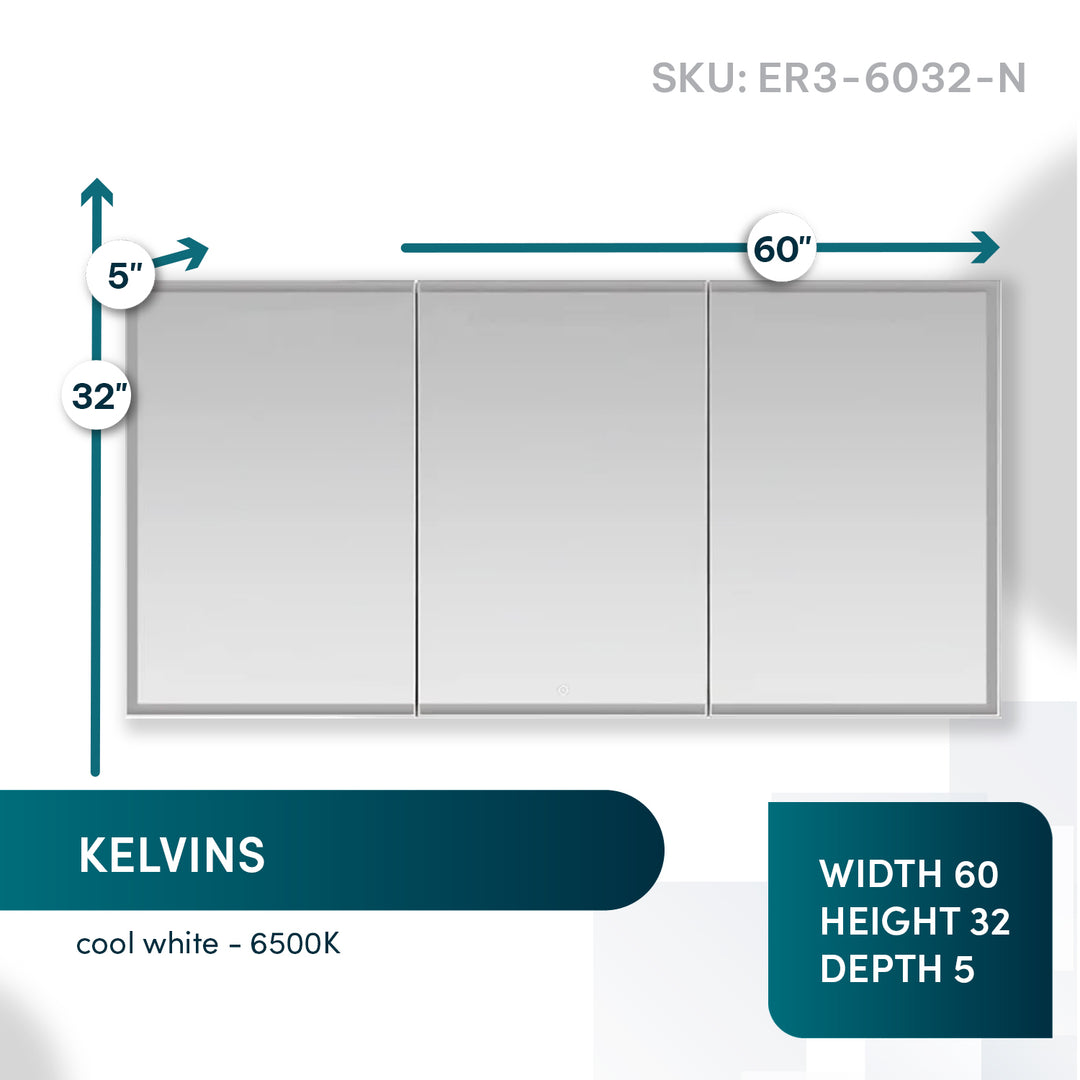 Aquadom Edge Royale 60x32 LED Lighted Triple Door Medicine Cabinet