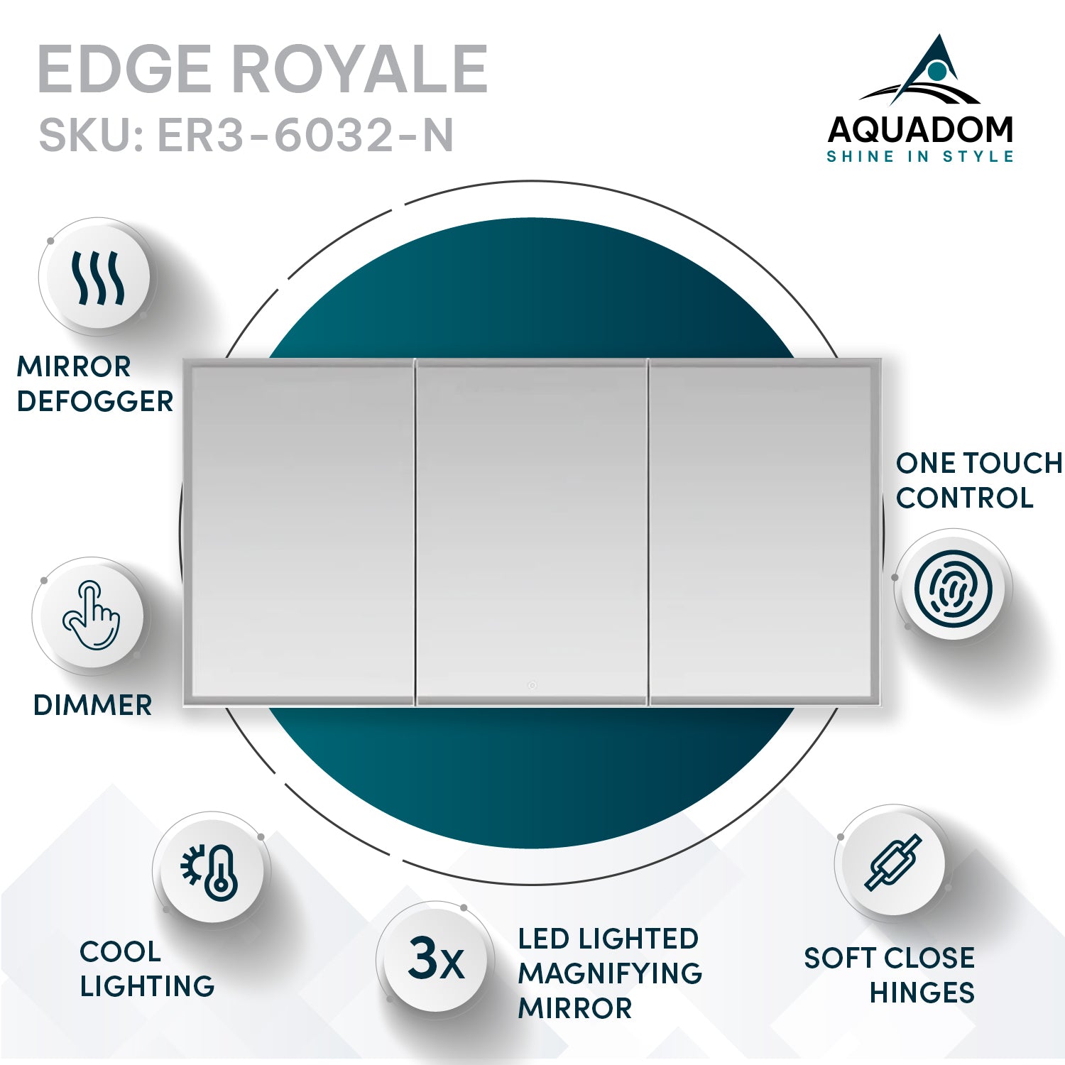 Aquadom Edge Royale 60x32 LED Lighted Triple Door Medicine Cabinet