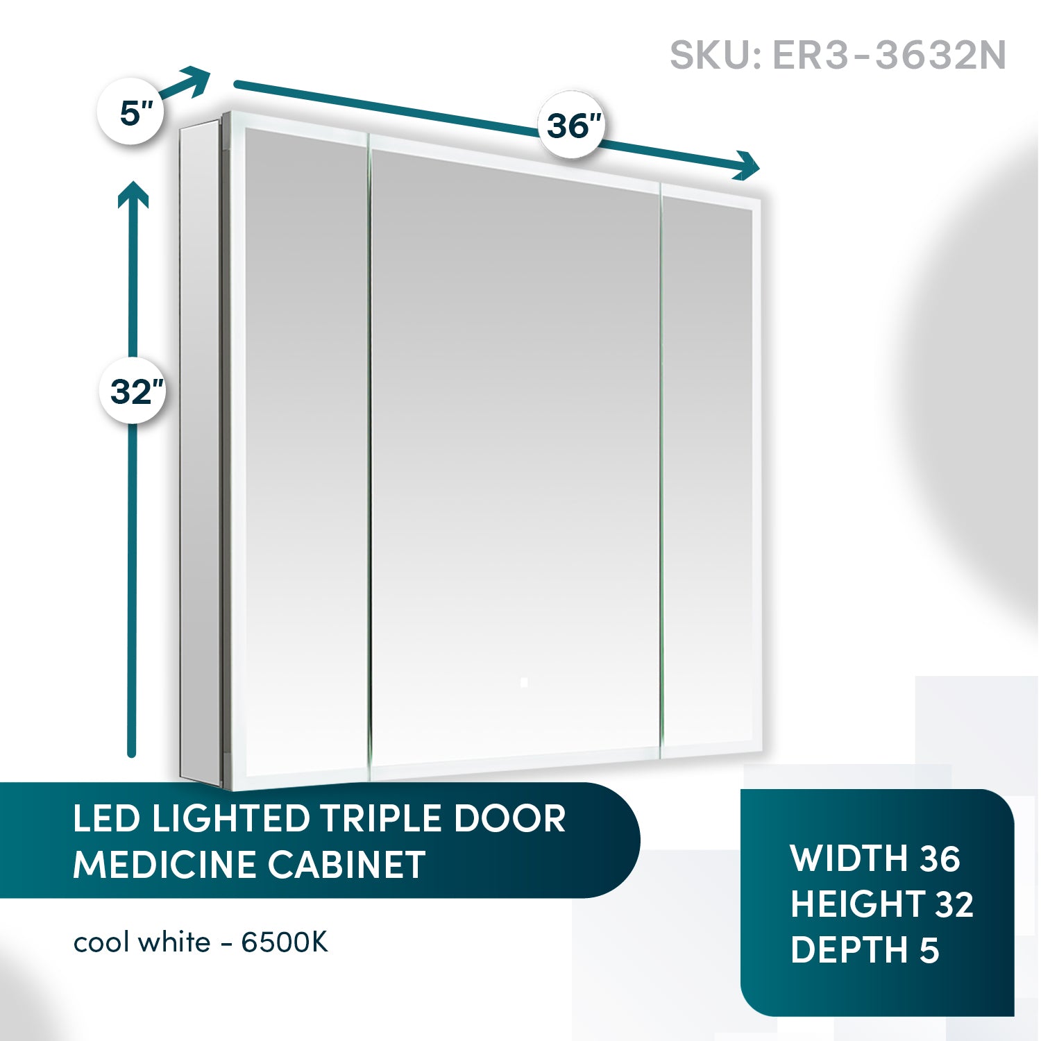 Aquadom Edge Royale 36x32 LED Lighted Triple Door Medicine Cabinet