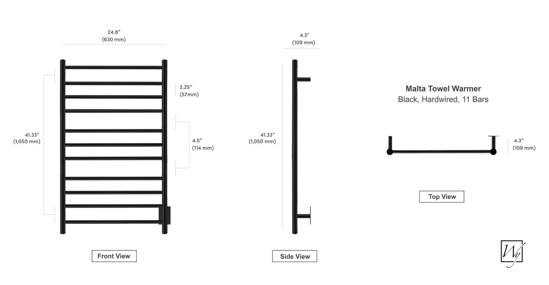 WarmlyYours Malta TWS4-MLT11KH Wall Mounted Hardwired Towel Warmer- 24.8"w x 41.33"h only towel warmers